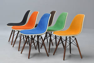 Charles Eames. Sæt på seks skalstole, model DSW 6