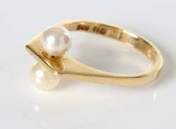 RING 14K, TVÅ PÄRLOR