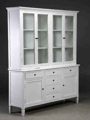 Stort vitrineskab, hvid antikbemaling
