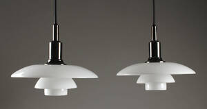 Poul Henningsen. Et par PH 32 pendler, sortforkromet 2