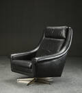 Lænestol, sort læder, 1960erne, dansk møbeldesign