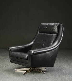 Lænestol, sort læder, 1960erne, dansk møbeldesign