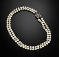 Dobbelt perlecollier med diamantlukke - ca. 1.00 ct.
