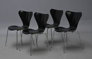 Arne Jacobsen sæt på fire stole model 3107 Syveren 4