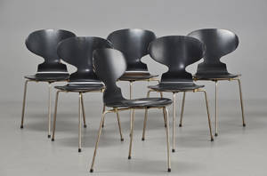 Arne Jacobsen, Sæt på 6 stole, Myren, sort , 195060erne 6