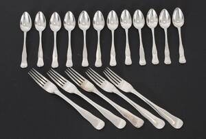 Kaffeskedar 12st samt bordsgafflar 5st, silver, 1900-tal