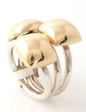 Heiring. Moderne ring af 14 kt. guld og sterling sølv