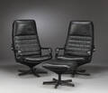 Berg Furniture. Par lænestole samt skammel, læder. 3