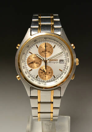 Seiko Chronograph herrearmbåndsur af delvis forgyldt stål