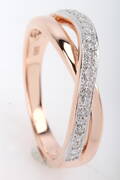 Brillantring m delt ringskinne, 14 kt rosaguld