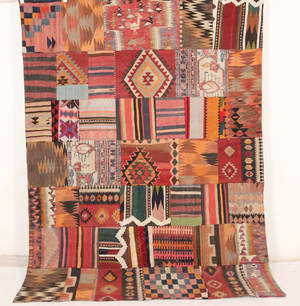 Orientmatta, flatvävd, Patchwork, 292x222 cm