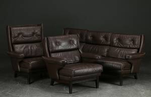 Sofa samt par lænestole, læder 3