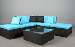 Havemøbler. Loungemøblement i sort polyrattan.