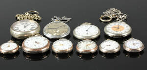 Samling lommeure bla. Omega, flere af sølv 10