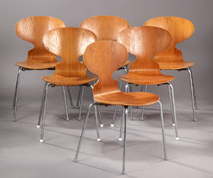 Arne Jacobsen. Sæt på seks stole Myren af formbøjet eg 6