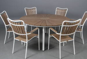 Daneline. Havebord samt seks armstole, artwood. 7