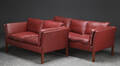 Sofagruppe, tre-personer samt to-pers. sofa, læder 2