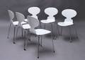Arne Jacobsen. Sæt på seks stole, Myren, model 3101, nylakerede 6