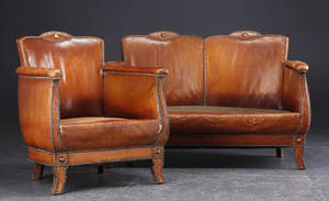 Topers. sofa samt lænestol, læder. 2