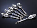 Georg Jensen. Konge  Acorn, seks middagsskeer af sterlingsølv 6 