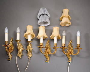 Fem lampetter af forgyldt bronze, rokoko-stil, 1900-tallet 5