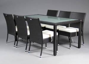 Havemøbelsæt i sort polyrattan - Model Hua Hin - Bord  6 stole