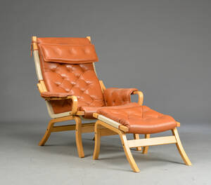 Lænestol med fodskammel, bøg og læder 2