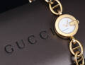 Gucci G. Dameur i forgyldt stål med lys printskive, boks  cert. 2006