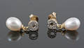 Cultured fresh water pearl  diamond earrings 2