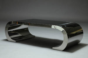 Sofabord af poleret og rustfrit stål og hærdet glas