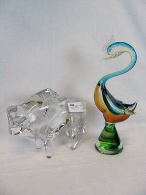 TJUR OCH FÅGEL I GLAS H 19 O 34 CM