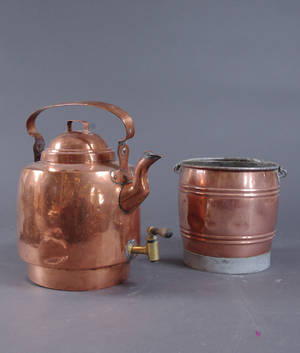 Kaffepanna samt hink, koppar, 1800-tal