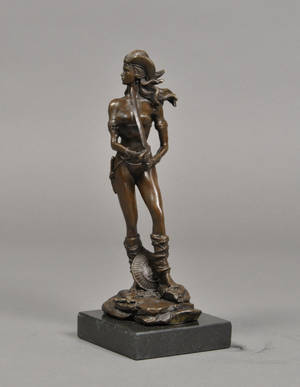 Figur af patineret bronce i form af kriger