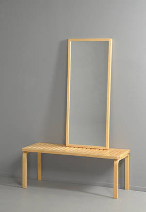 Alvar Alto Bænk samt spejl i birk 2