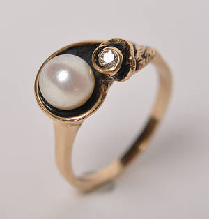 Vintage kulturperle og diamantring