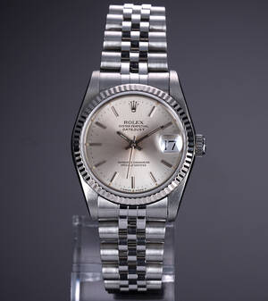 Rolex Datejust. Midsize dameur i stål med sølvfarvet skive, ca. 1990