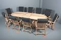 Havemøbelsæt. Stort bord samt ti positions-armstole. Teak. 11