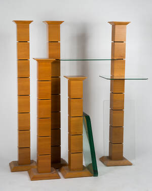 Regalsystem, Regal  Säulenregal, Holz und Glas 14