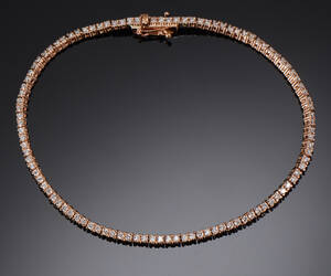 Brillant tennisarmbånd af 18 kt rødguld, ca  1.29 ct 