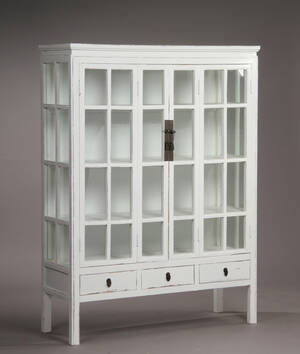 Vitrineskab, hvid antikbemaling 