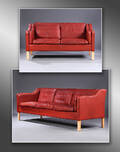 Mogens Hansen. Fritstående tre-pers. og to-pers. sofa betrukket med rødbrunt læder, model 195-3 og 195-2. 2