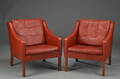 Børge Mogensen. Et par lænestole originalt rødbrunt læder, model 2207 2